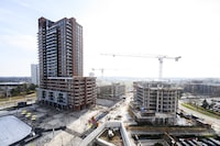 Condo construction is shown in Ajax, Ont., on November 30, 2023. THE CANADIAN PRESS/Christopher Katsarov