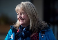 South Surrey-White Rock Conservative byelection candidate Kerry-Lynne Findlay smiles while campaigning with Conservative Leader Andrew Scheer in Surrey, B.C., on Monday December 4, 2017. A federal byelection will be held Dec. 11 for the seat vacated by former Conservative MP Dianne Watts, who stepped down to run for the leadership of the B.C. Liberal Party. THE CANADIAN PRESS/Darryl Dyck