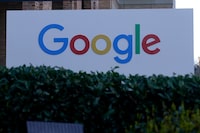 A Google sign is shown at the company's office in San Francisco, Wednesday, April 12, 2023. (AP Photo/Jeff Chiu)