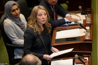 Ontario NDP Leader Marit Stiles questions the government in the legislature at Queen's Park in Toronto on Tuesday, Feb.21, 2023. Ontario New Democrats are asking the auditor general's office to investigate the province's expansion of some municipal boundaries.THE CANADIAN PRESS/Frank Gunn