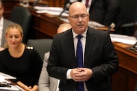 Minister of Municipal Affairs and Housing Steve Clark speaks in the Ontario Legislature in Toronto on Thursday May 18, 2023. THE CANADIAN PRESS/Chris Young