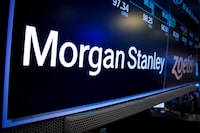 A screen displays the trading information for Morgan Stanley on the floor of the New York Stock Exchange (NYSE) in New York City, U.S., January 19, 2022.