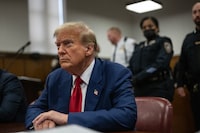 Former US President Donald Trump attends his trial for allegedly covering up hush money payments linked to extramarital affairs, at Manhattan Criminal Court in New York City, on April 30, 2024. Trump, 77, is accused of falsifying business records to reimburse his lawyer, Michael Cohen, for a $130,000 hush money payment made to porn star Stormy Daniels just days ahead of the 2016 election against Hillary Clinton. (Photo by Victor J. Blue / POOL / AFP) (Photo by VICTOR J. BLUE/POOL/AFP via Getty Images)