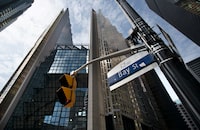 The Royal Bank Plaza (gold coloured building) located on the north west corner of Front St. West and Bay St. in Toronto’s Financial District, is photographed on May 11, 2023. (Fred Lum/The Globe and Mail)