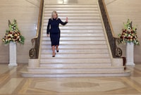 Sinn Fein Party vice president Michelle O'Neill walks at the Stormont Parliament Buildings on the day Northern Ireland lawmakers elect the Irish First Minister, in Belfast, Northern Ireland, February 3, 2024. REUTERS/Suzanne Plunkett