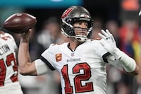 Tampa Bay Buccaneers quarterback Tom Brady (12) sets back to pass during the first half of an NFL football game against the Atlanta Falcons, Sunday, Jan. 8, 2023, in Atlanta. (AP Photo/John Bazemore)