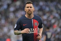 (FILES) Paris Saint-Germain's Argentine forward Lionel Messi is seen during the French L1 football match between Paris Saint-Germain (PSG) and Clermont Foot 63 at the Parc des Princes Stadium in Paris on June 3, 2023. (Photo by Alain JOCARD / AFP) (Photo by ALAIN JOCARD/AFP via Getty Images)