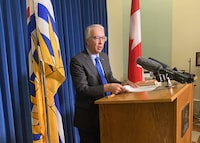 B.C. Conservative Leader John Rustad speaks at a news conference in Victoria on Wednesday, Nov. 22, 2023. Climate change has become a hot button political issue in British Columbia with opposition parties launching election-style attacks on the New Democrat government's clean climate policies. THE CANADIAN PRESS/Dirk Meissner