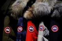 FILE PHOTO: Jackets hang in the showroom of the Canada Goose factory in Toronto, Ontario, Canada, February 23, 2018.   REUTERS/Mark Blinch/File Photo