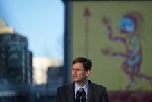 B.C. Premier David Eby speaks during an announcement about the construction of new modular housing projects to house the homeless, in Vancouver, on Wednesday, December 14, 2022. THE CANADIAN PRESS/Darryl Dyck