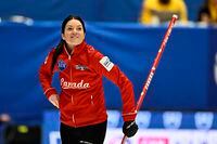 Canada's Kerri Einarson looks on during the match between Canada and Sweden during the round robin session 1 of the LGT World Women's Curling Championship at Goransson Arena in Sandviken, Sweden, Saturday, March 18, 2023. (Jonas Ekstromer/TT News Agency via AP)