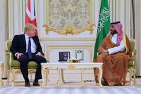British Prime Minister Boris Johnson speaks with Saudi Crown Prince, Mohammed bin Salman, ahead of a meeting at the Royal Court, during a one-day visit to Saudi Arabia and United Arab Emirates, following Russia's invasion of Ukraine, in Riyadh, Saudi Arabia, March 16, 2022. Stefan Rousseau/Pool via REUTERS