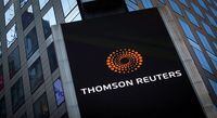 The Thomson Reuters logo is seen on the company building in Times Square, New York, on Oct. 29, 2013.