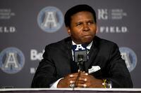 Michael (Pinball) Clemons speaks at a news conference after being announced as the new general manager of the Toronto Argonauts on Tuesday.