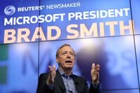 Microsoft President Brad Smith speaks during a Reuters Newsmaker event in New York, U.S., September 13, 2019. REUTERS/Gary He/File Photo