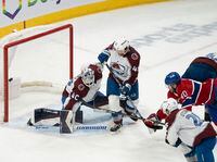 Montreal Canadiens right wing Joel Armia (40) scores the on Colorado Avalanche goaltender Alexandar Georgiev (40) during third period NHL hockey action Monday, January 15, 2024 in Montreal. THE CANADIAN PRESS/Ryan Remiorz
