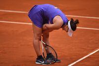 MADRID, SPAIN - MAY 03: Bianca Andreescu of Canada reacts after losing a point in her third round match against Jessica Pegula of the United States during day six of the Mutua Madrid Open at La Caja Magica at La Caja Magica on May 03, 2022 in Madrid, Spain. (Photo by Denis Doyle/Getty Images)