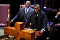 Rev. Dr. J. Lawrence Turner speaks during the funeral service for Tyre Nichols at Mississippi Boulevard Christian Church in Memphis, Tenn., on Wednesday, Feb. 1, 2023. Nichols died following a brutal beating by Memphis police after a traffic stop.  (Andrew Nelles/The Tennessean via AP, Pool)