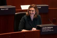 Toronto deputy mayor Jennifer McKelvie sits in the council chamber ahead of the Budget meeting on Wednesday February 15, 2023.  THE CANADIAN PRESS/Chris Young 
