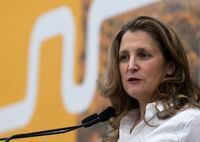 Deputy Prime Minister and Finance Minister Chrystia Freeland delivers a speech to business leaders, in Gatineau, Que., Monday, Oct. 17, 2022. THE CANADIAN PRESS/Adrian Wyld