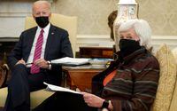 U.S. President Joe Biden meets with Treasury Secretary Janet Yellen in the Oval Office at the White House in Washington on Jan. 29.