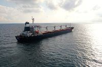 FILE PHOTO: The Sierra Leone-flagged cargo ship Razoni, carrying Ukrainian grain, is seen in the Black Sea off Kilyos, near Istanbul, Turkey August 3, 2022. REUTERS/Mehmet Emin Caliskan