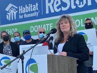 Shelly Glover launches her campaign for leader of the Manitoba Progressive Conservatives in Winnipeg on Friday, Sept.10, 2021. The province's commissioner of elections has rejected a complaint about Glover's fundraising. THE CANADIAN PRESS/Steve Lambert