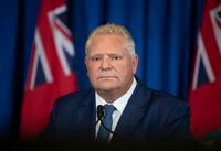 Ontario Premier Doug Ford takes questions from the media during a press conference at the Ontario Legislature on Sept 5, 2023. (Fred Lum/The Globe and Mail)
