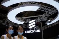FILE PHOTO: An Ericsson sign is seen at the third China International Import Expo (CIIE) in Shanghai, China November 5, 2020. REUTERS/Aly Song/File Photo