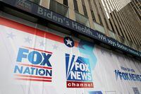 FILE PHOTO: A headline is displayed at the Fox News headquarters in New York City, U.S. March 4, 2023.  REUTERS/Chris Helgren/File Photo