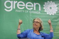 Green Party Leader Elizabeth May speaks in Toronto during a fireside chat about the climate, on Sept. 3, 2019.
