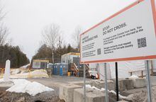 A sign advising people that entrance to Canada via Roxham road is illegal is shown on the Canada/US border in Hemmingford, Que., Saturday, March 25, 2023. THE CANADIAN PRESS/Graham Hughes
