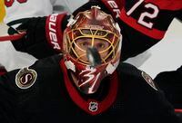 Ottawa Senators goaltender Anton Forsberg keeps his eye on the puck during second period NHL action against the Minnesota Wild, Thursday, October 27, 2022 in Ottawa.  THE CANADIAN PRESS/Adrian Wyld
