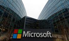 A view shows a Microsoft logo at Microsoft offices in Issy-les-Moulineaux near Paris, France, January 25, 2023. REUTERS/Gonzalo Fuentes