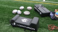 Toronto Wolfpack rugby balls and training equipment are shown at Lamport Stadium in Toronto on May 10, 2019. The Toronto Wolfpack are in a holding pattern, awaiting word from English rugby league authorities on whether they will be back in Super League next year. THE CANADIAN PRESS/Neil Davidson
