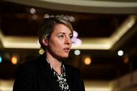 Minister of Foreign Affairs Melanie Joly speaks to reporters during the G20 leaders summit in Nusa Dua, Bali, Indonesia on Monday, Nov. 14, 2022. THE CANADIAN PRESS/Sean Kilpatrick